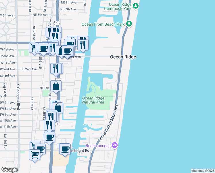 map of restaurants, bars, coffee shops, grocery stores, and more near 33 Anna Street in Boynton Beach