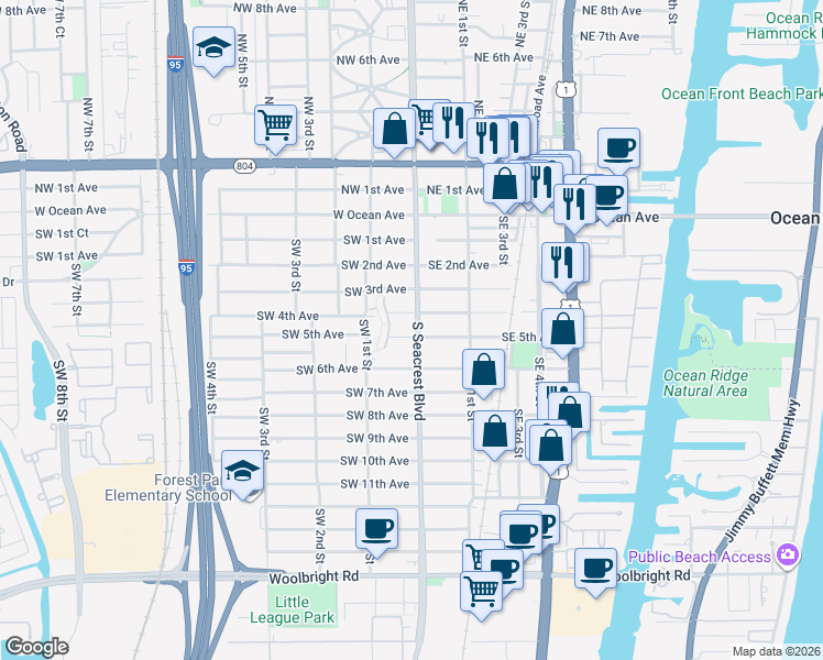 map of restaurants, bars, coffee shops, grocery stores, and more near in Boynton Beach