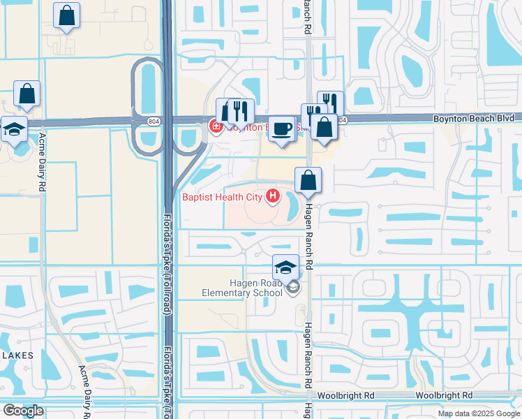 map of restaurants, bars, coffee shops, grocery stores, and more near 10301 Hagen Ranch Road in Boynton Beach