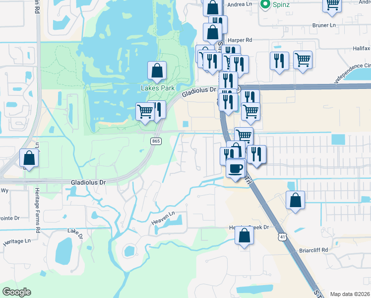 map of restaurants, bars, coffee shops, grocery stores, and more near 15136 Pine Meadows Drive in Fort Myers