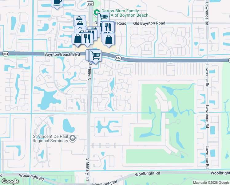 map of restaurants, bars, coffee shops, grocery stores, and more near 4754 Storkwood Terrace in Boynton Beach