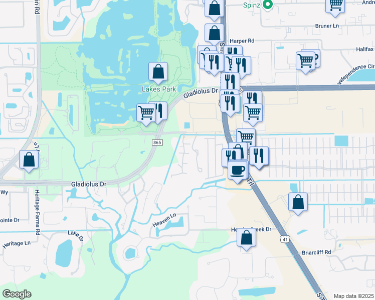 map of restaurants, bars, coffee shops, grocery stores, and more near 15136 Pine Meadows Drive in Fort Myers