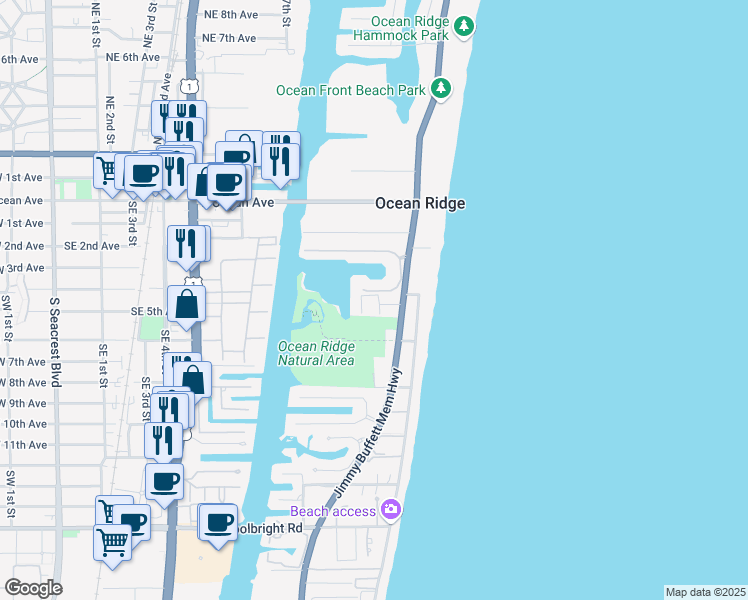 map of restaurants, bars, coffee shops, grocery stores, and more near 33 Anna Street in Boynton Beach