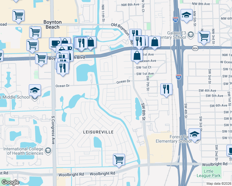 map of restaurants, bars, coffee shops, grocery stores, and more near 1001 Southwest 4th Way in Boynton Beach