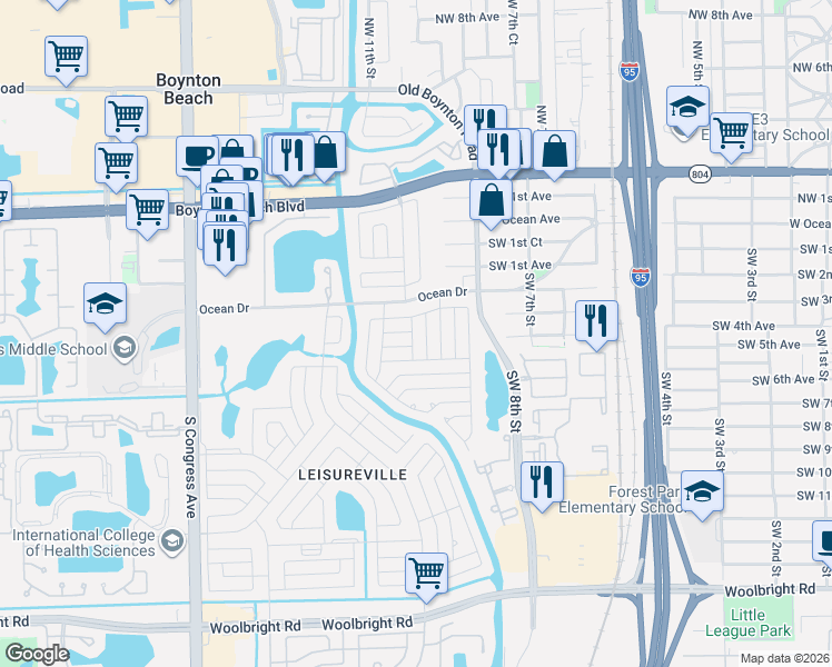 map of restaurants, bars, coffee shops, grocery stores, and more near 1001 Southwest 4th Way in Boynton Beach