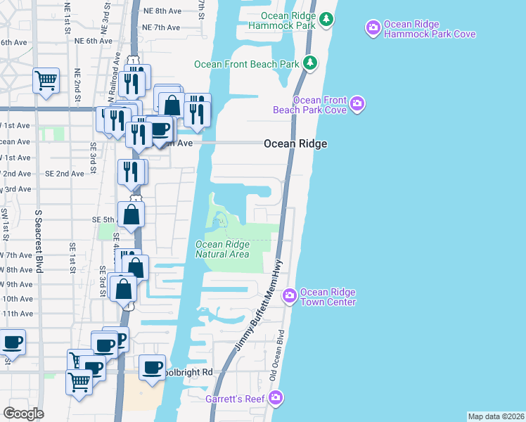 map of restaurants, bars, coffee shops, grocery stores, and more near 33 Anna Street in Boynton Beach