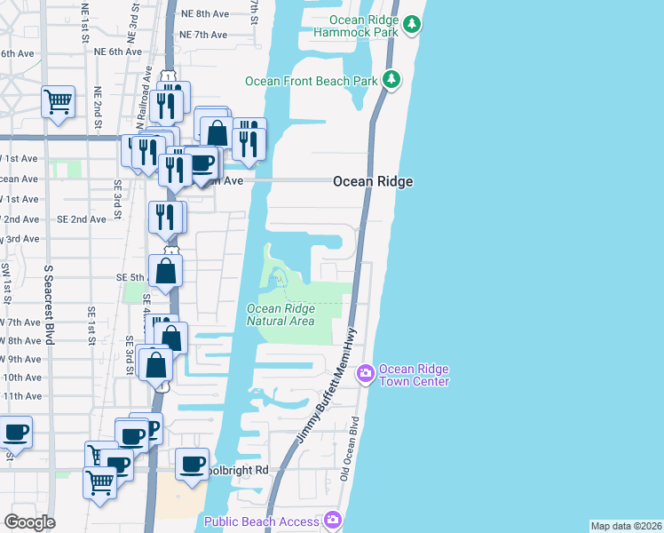 map of restaurants, bars, coffee shops, grocery stores, and more near 33 Anna Street in Boynton Beach