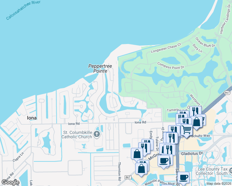 map of restaurants, bars, coffee shops, grocery stores, and more near 11639 Quail Run Drive in Fort Myers