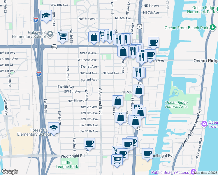 map of restaurants, bars, coffee shops, grocery stores, and more near 132 Southeast 4th Avenue in Boynton Beach