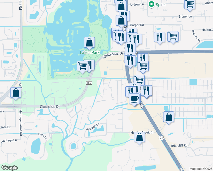 map of restaurants, bars, coffee shops, grocery stores, and more near 15136 Pine Meadows Drive in Fort Myers