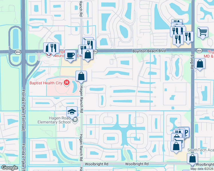 map of restaurants, bars, coffee shops, grocery stores, and more near 7338 Briella Drive in Boynton Beach