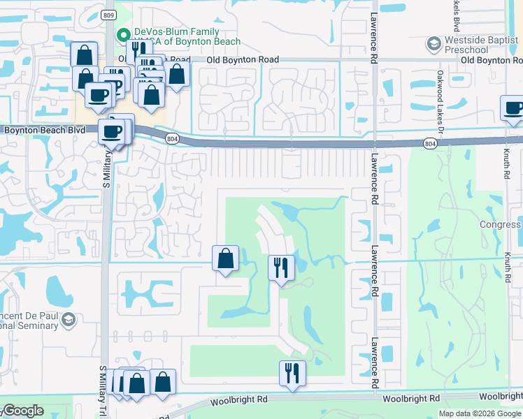 map of restaurants, bars, coffee shops, grocery stores, and more near 10329 Prestwick Road in Boynton Beach
