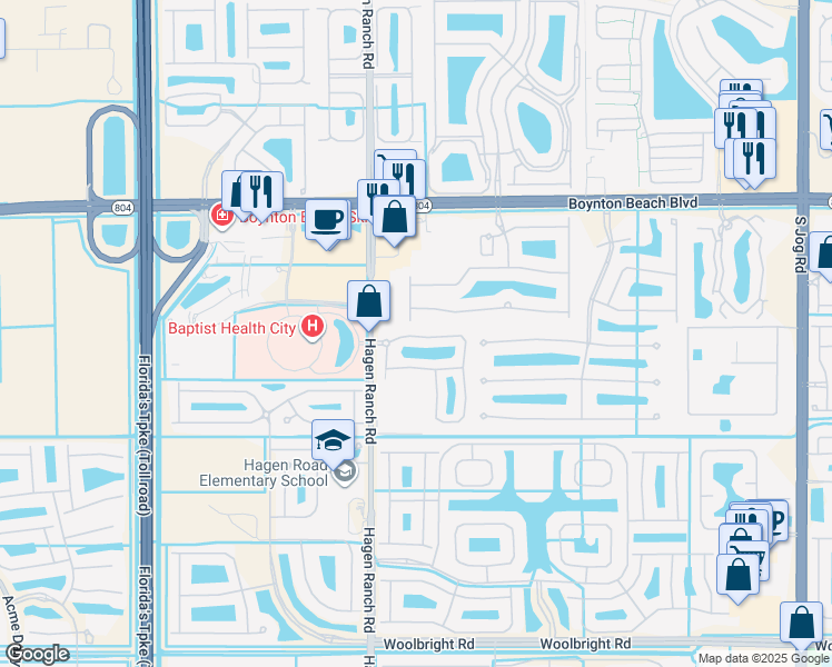 map of restaurants, bars, coffee shops, grocery stores, and more near 7429 Briella Drive in Boynton Beach