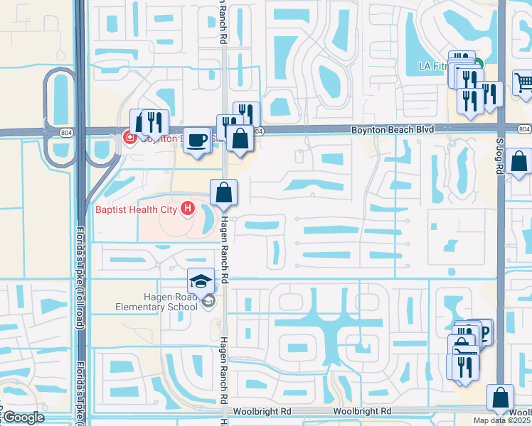 map of restaurants, bars, coffee shops, grocery stores, and more near 7407 Briella Drive in Boynton Beach