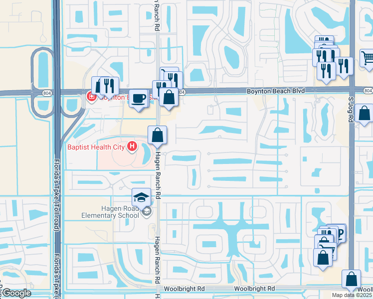 map of restaurants, bars, coffee shops, grocery stores, and more near 7409 Briella Drive in Boynton Beach