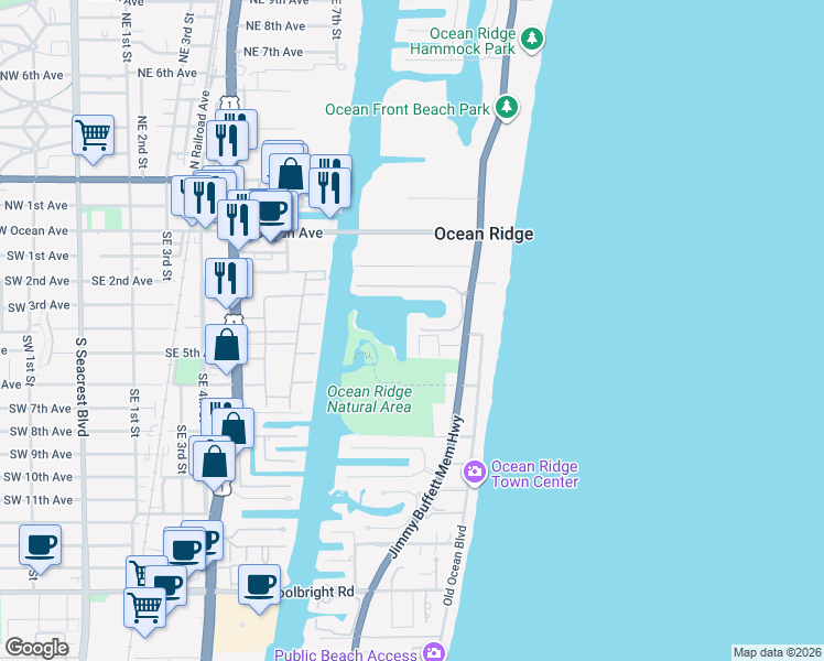 map of restaurants, bars, coffee shops, grocery stores, and more near 33 Anna Street in Boynton Beach