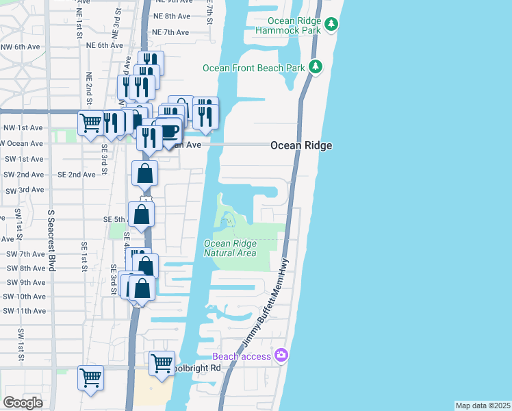 map of restaurants, bars, coffee shops, grocery stores, and more near 33 Anna Street in Boynton Beach