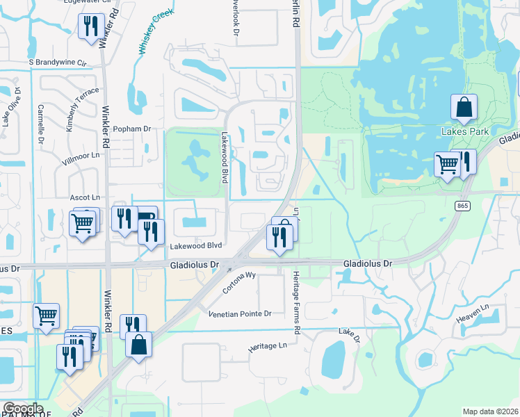 map of restaurants, bars, coffee shops, grocery stores, and more near 8200 Summerlin Village Circle in Fort Myers