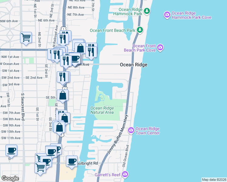 map of restaurants, bars, coffee shops, grocery stores, and more near 33 Anna Street in Boynton Beach