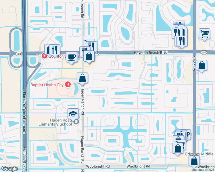 map of restaurants, bars, coffee shops, grocery stores, and more near 7349 Briella Drive in Boynton Beach
