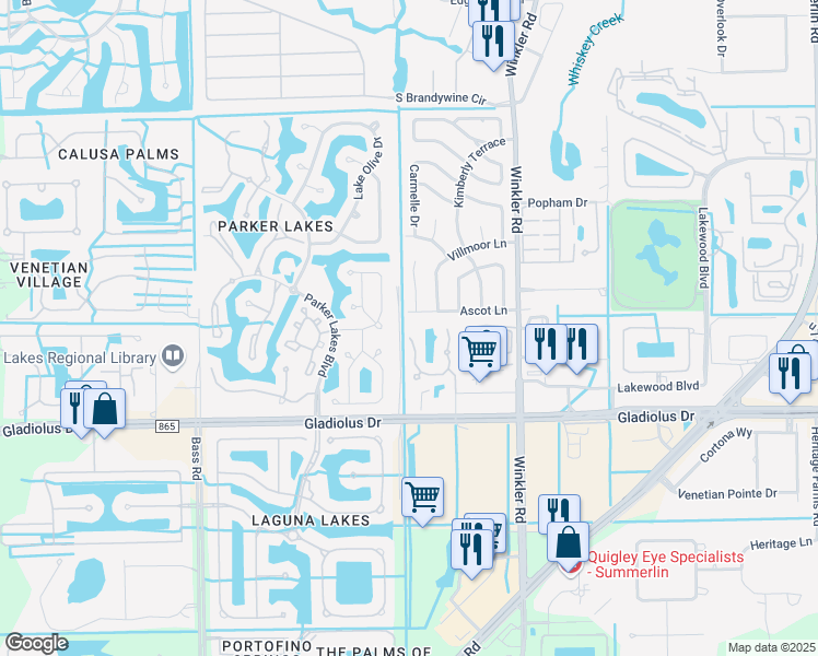 map of restaurants, bars, coffee shops, grocery stores, and more near 15141 Royal Windsor Lane in Fort Myers