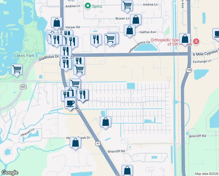 map of restaurants, bars, coffee shops, grocery stores, and more near 62 Jaruco Court in Fort Myers