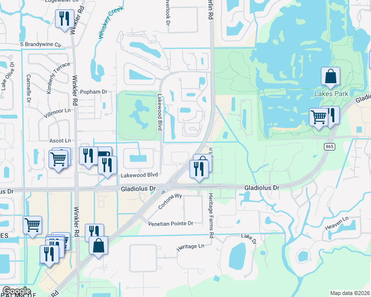 map of restaurants, bars, coffee shops, grocery stores, and more near 8200 Summerlin Village Circle in Fort Myers