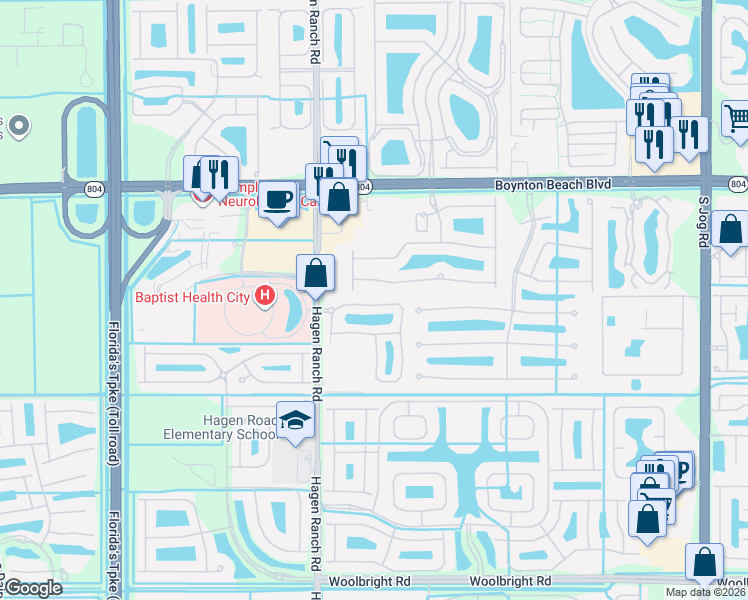 map of restaurants, bars, coffee shops, grocery stores, and more near 7409 Briella Drive in Boynton Beach