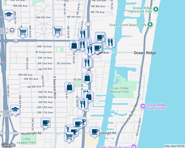map of restaurants, bars, coffee shops, grocery stores, and more near in Boynton Beach