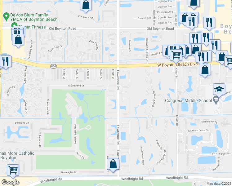 map of restaurants, bars, coffee shops, grocery stores, and more near 10306 Greentrail Drive North in Boynton Beach