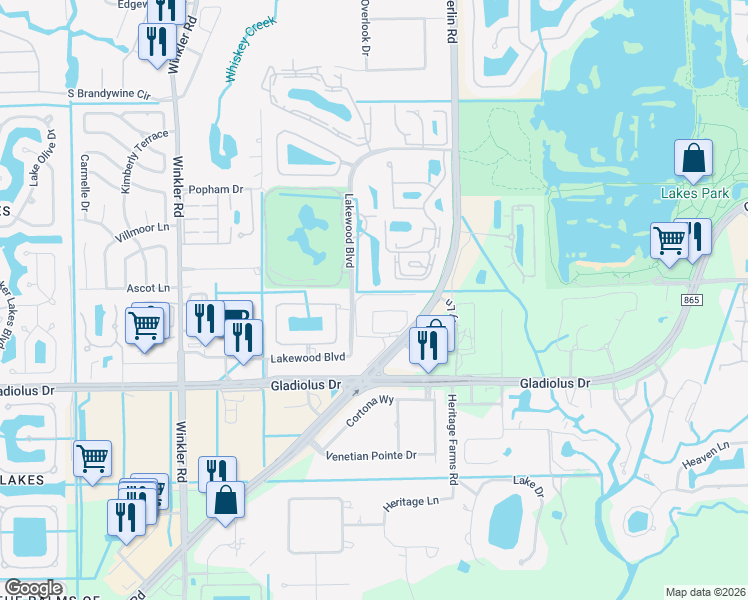 map of restaurants, bars, coffee shops, grocery stores, and more near 15061 Balmoral Loop in Fort Myers