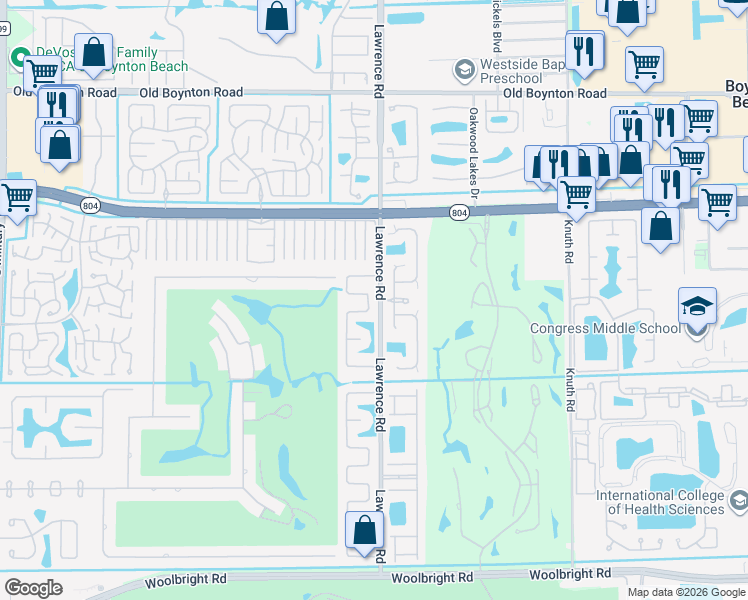 map of restaurants, bars, coffee shops, grocery stores, and more near 10306 Greentrail Drive North in Boynton Beach