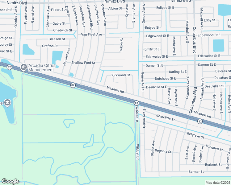 map of restaurants, bars, coffee shops, grocery stores, and more near 3353 Meadow Road in Lehigh Acres