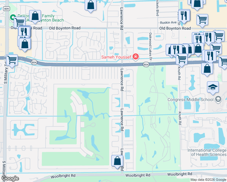 map of restaurants, bars, coffee shops, grocery stores, and more near 10300 Greentrail Drive North in Boynton Beach