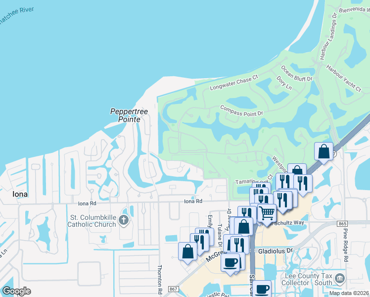 map of restaurants, bars, coffee shops, grocery stores, and more near 14521 Grande Cay Circle in Fort Myers