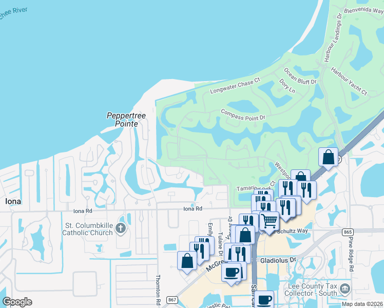 map of restaurants, bars, coffee shops, grocery stores, and more near 14531 Grande Cay Circle in Fort Myers