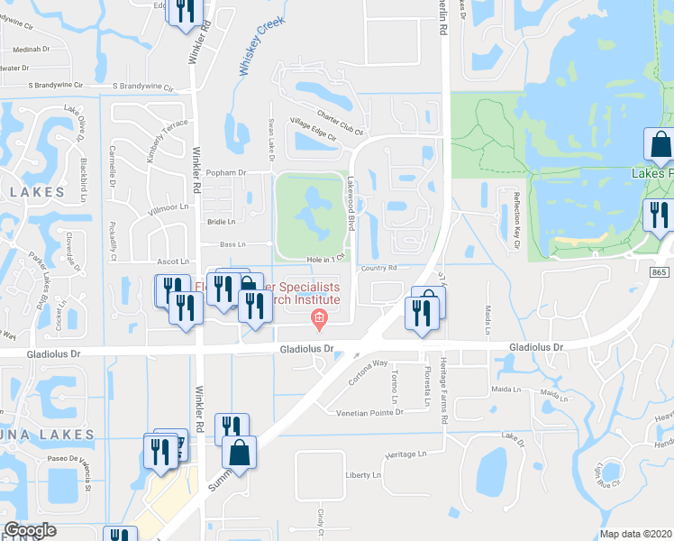 map of restaurants, bars, coffee shops, grocery stores, and more near 15055 Balmoral Loop in Fort Myers