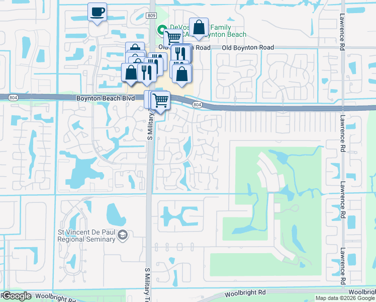 map of restaurants, bars, coffee shops, grocery stores, and more near 4868 Hawkwood Road in Boynton Beach