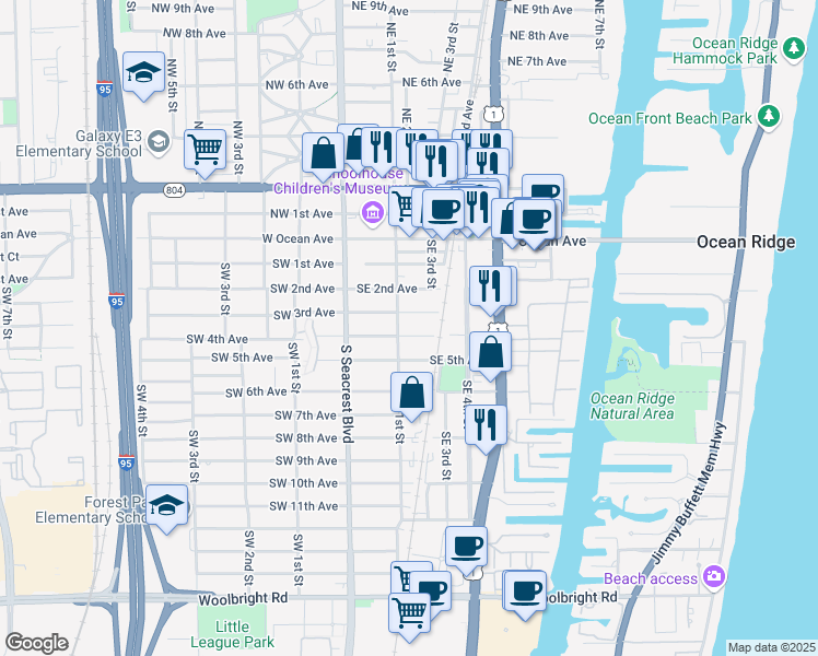 map of restaurants, bars, coffee shops, grocery stores, and more near 230 Southeast 3rd Avenue in Boynton Beach