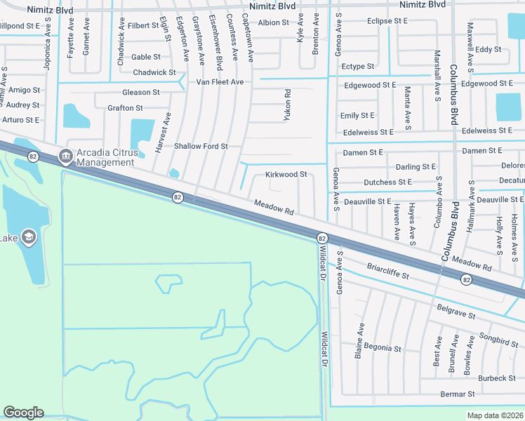 map of restaurants, bars, coffee shops, grocery stores, and more near 3353 Meadow Road in Lehigh Acres
