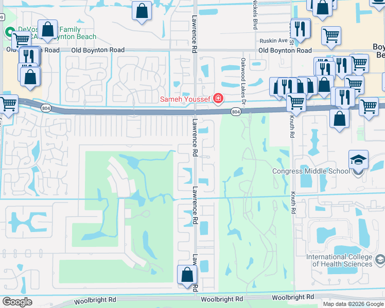 map of restaurants, bars, coffee shops, grocery stores, and more near 10298 Greentrail Drive North in Boynton Beach