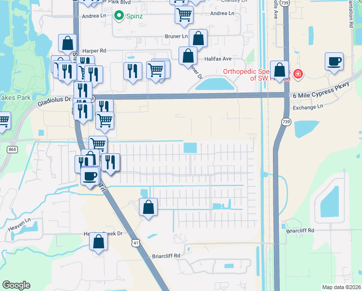 map of restaurants, bars, coffee shops, grocery stores, and more near 2 Largo Ct in Fort Myers