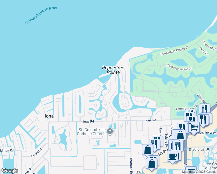 map of restaurants, bars, coffee shops, grocery stores, and more near 15120 Harbour Isle Drive in Fort Myers