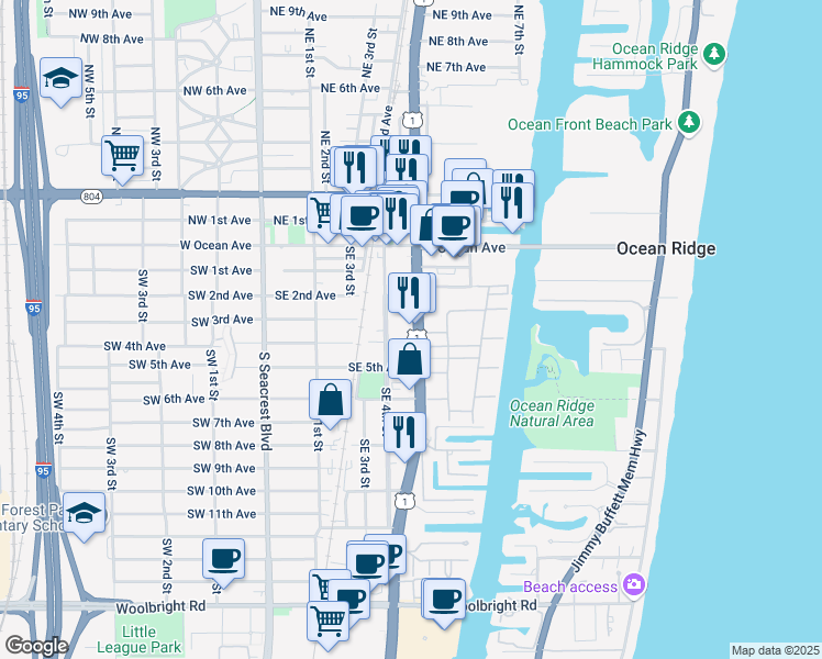 map of restaurants, bars, coffee shops, grocery stores, and more near 411 South Federal Highway in Boynton Beach