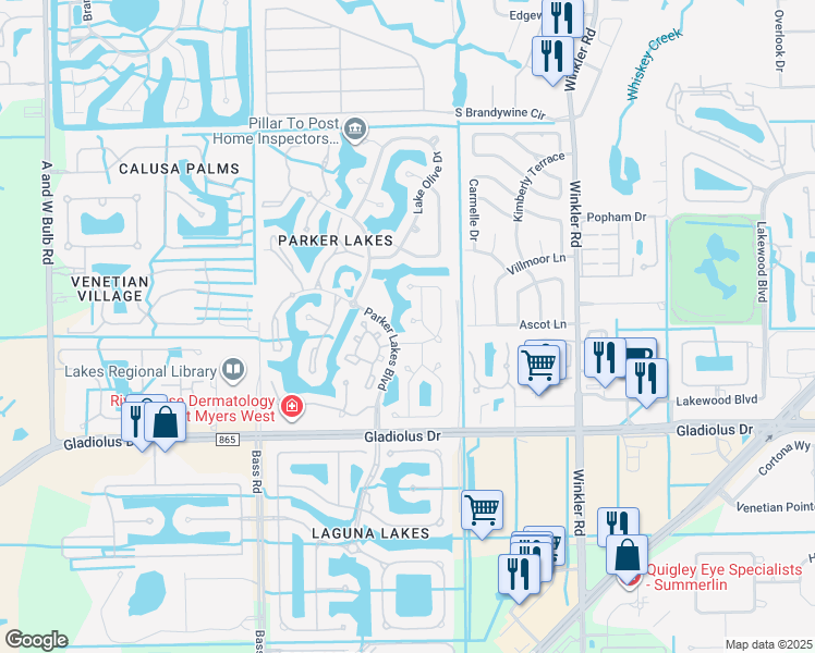 map of restaurants, bars, coffee shops, grocery stores, and more near 9140 Buttercup Court in Fort Myers