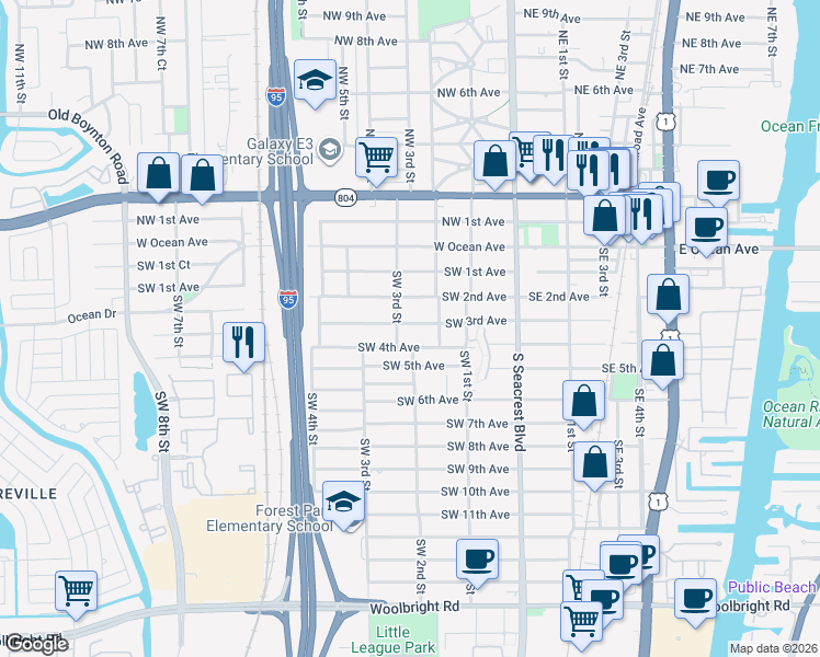 map of restaurants, bars, coffee shops, grocery stores, and more near 324 Southwest 3rd Avenue in Boynton Beach