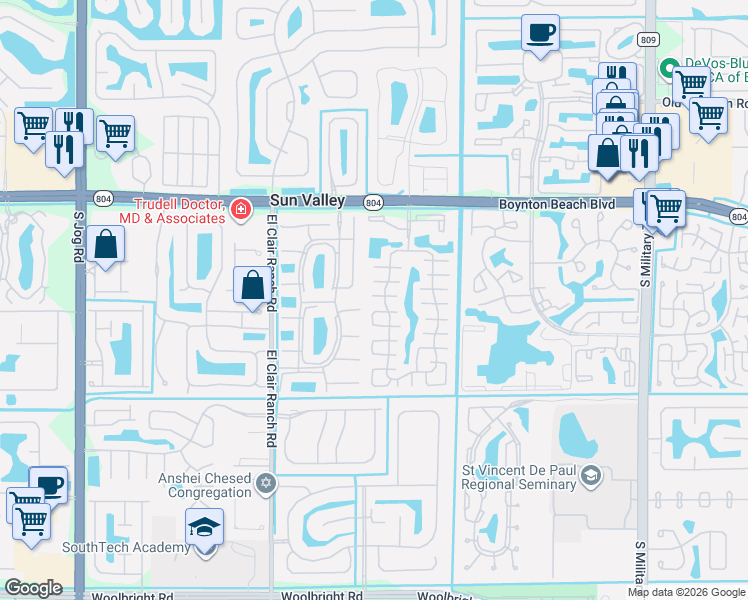map of restaurants, bars, coffee shops, grocery stores, and more near 10400 Boynton Place Circle in Boynton Beach