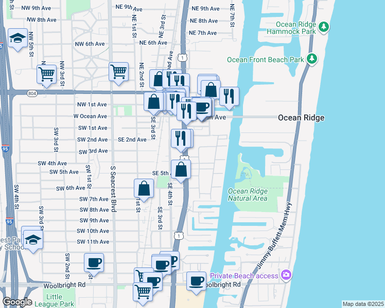 map of restaurants, bars, coffee shops, grocery stores, and more near 411 South Federal Highway in Boynton Beach