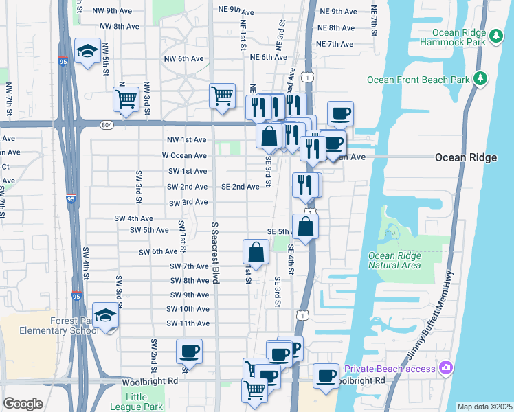map of restaurants, bars, coffee shops, grocery stores, and more near 230 Southeast 3rd Avenue in Boynton Beach