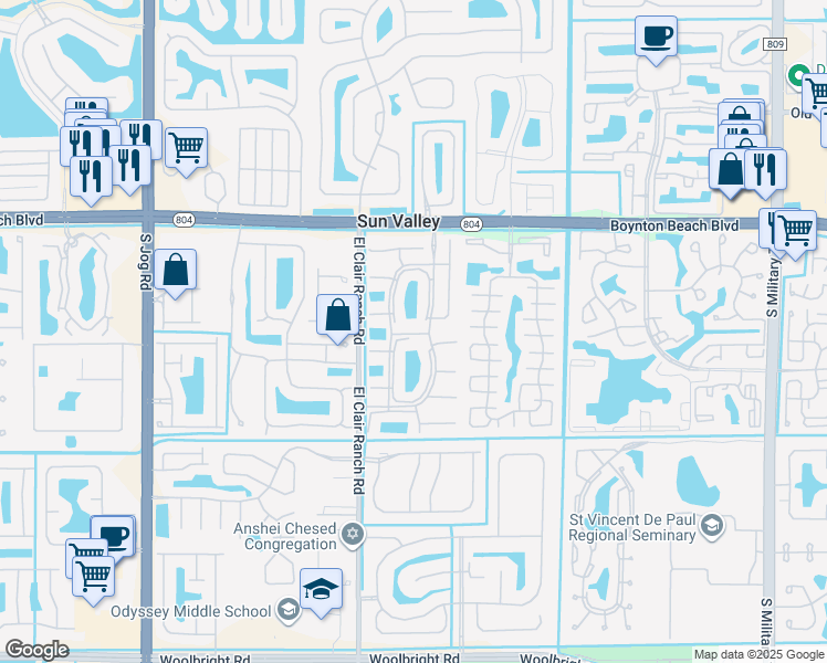 map of restaurants, bars, coffee shops, grocery stores, and more near 5888 Center Court Drive in Boynton Beach